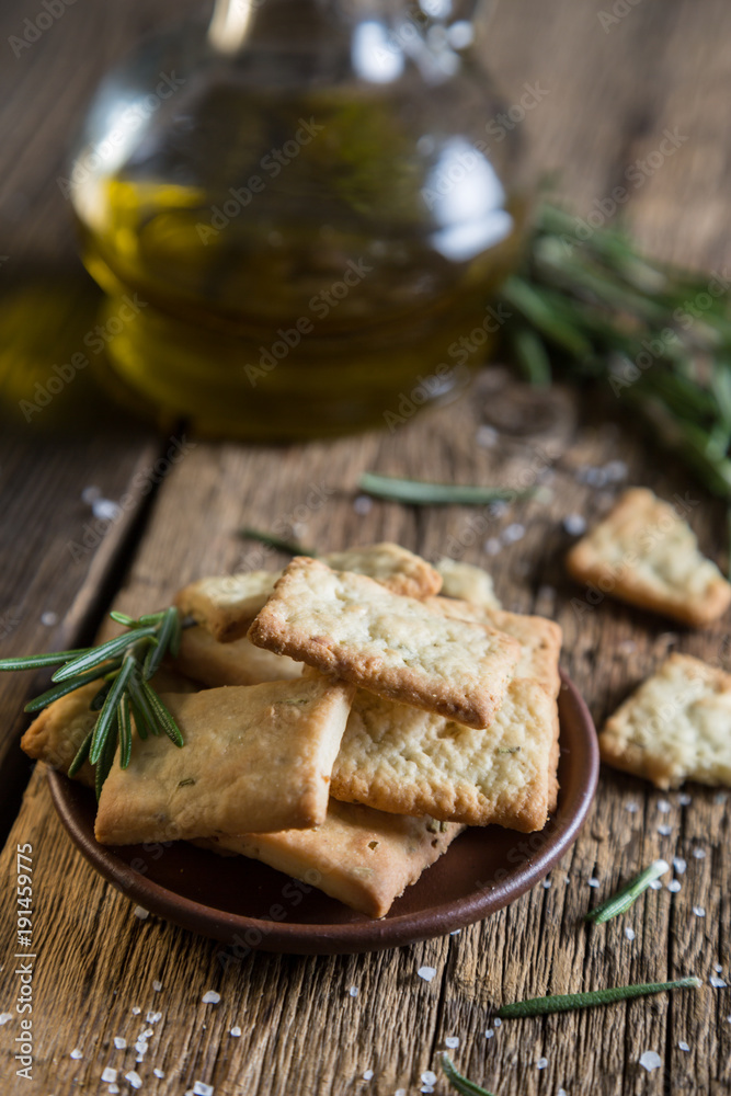 Homemade crackers with rosemary Homemade crackers with rosemary
