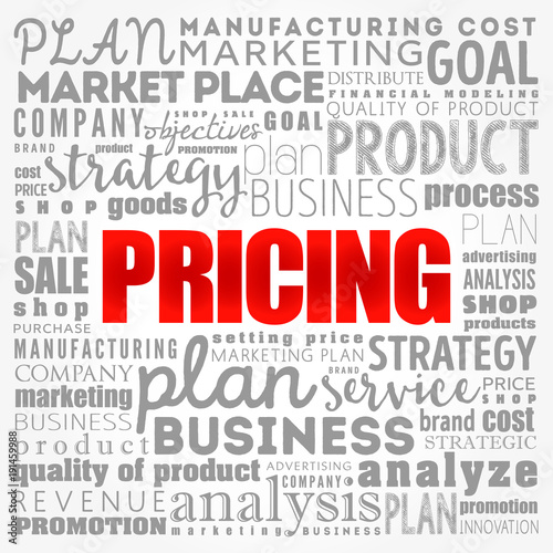 Pricing word cloud collage  business concept background