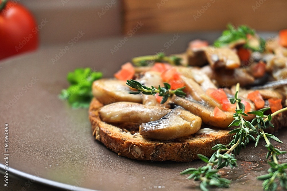 fried white mushrooms with bread