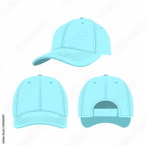 Blue Baseball Cap isolated on white background. Front, side and back views