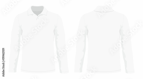 Men's white long sleeve t-shirt. Front and back views on white background