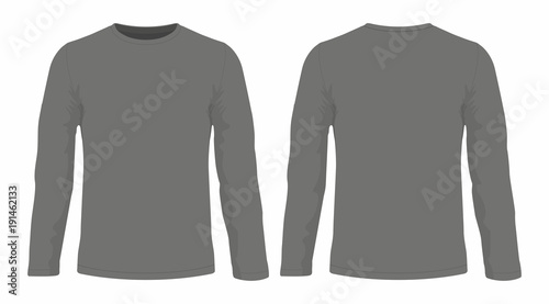 Men's black long sleeve t-shirt. Front and back views on white background