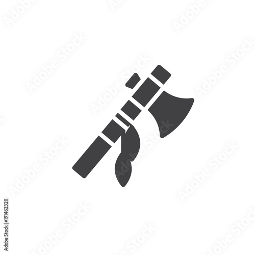 Indian battle ax with feathers icon vector, filled flat sign, solid pictogram isolated on white. Native Indian tomahawk symbol, logo illustration.