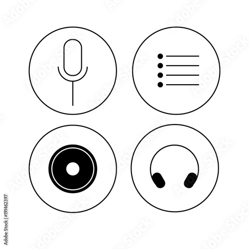 Music symbols flat icons with White Background isolated microphone playlist cd disk headphones photo