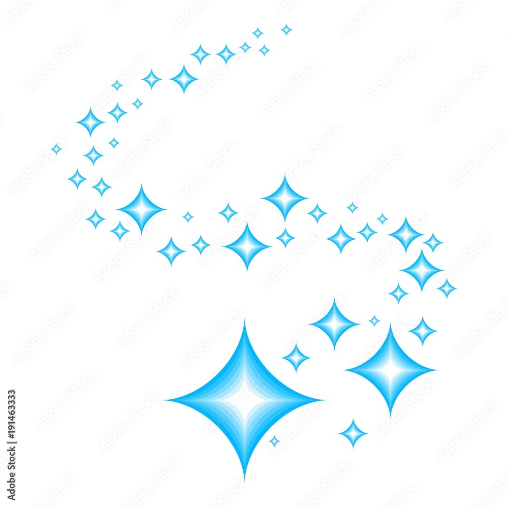 Shine. Blue stars of brilliance and radiance of cleanliness and freshness. Cleaning, fresh and hygiene. Sign symbol isolated on white background. Vector illustration