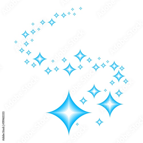 Shine. Blue stars of brilliance and radiance of cleanliness and freshness. Cleaning, fresh and hygiene. Sign symbol isolated on white background. Vector illustration