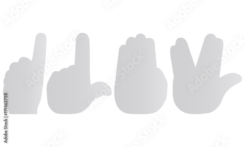 Set of foam hands mockups. Gestures of victory. Vector illustration