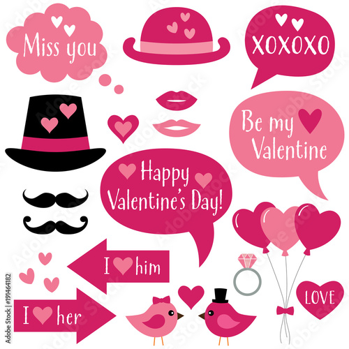 Photo booth props and speech bubbles for Valentines Day