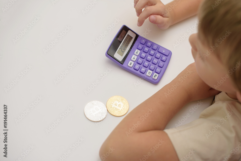 little boy and bitcoin concept little boy and bitcoin concept