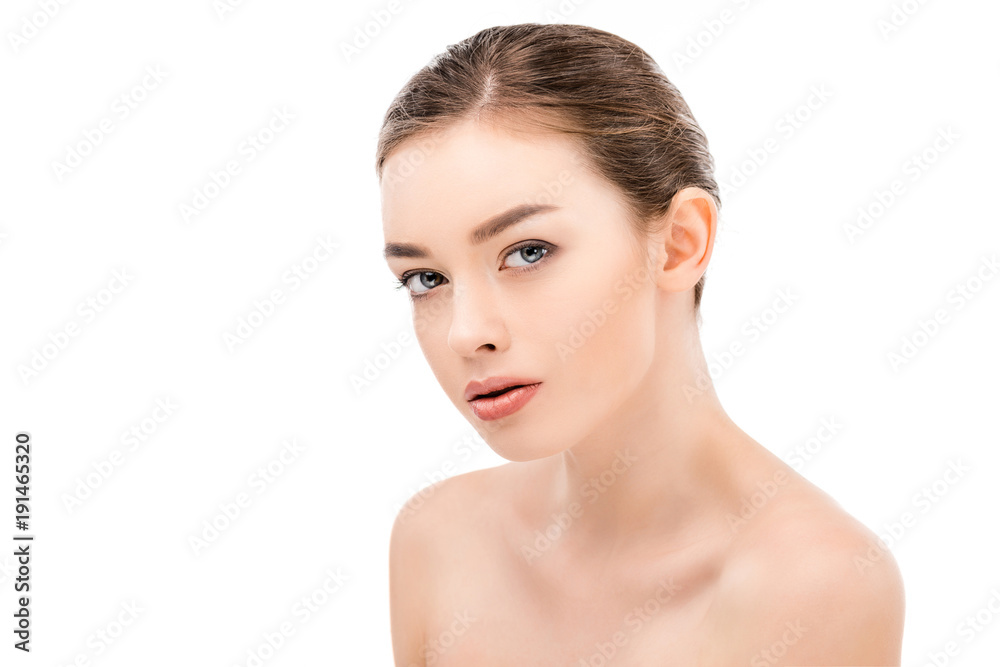 beautiful girl with clean face, isolated on white beautiful girl with clean face, isolated on white