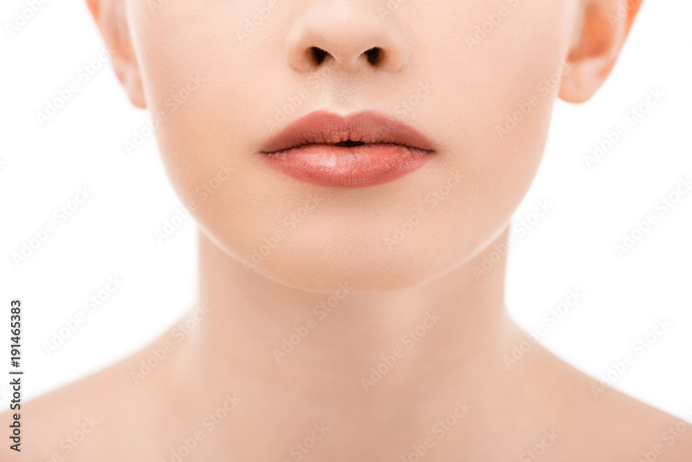 partial view of woman with beautiful lips, isolated on white partial view of woman with beautiful lips, isolated on white