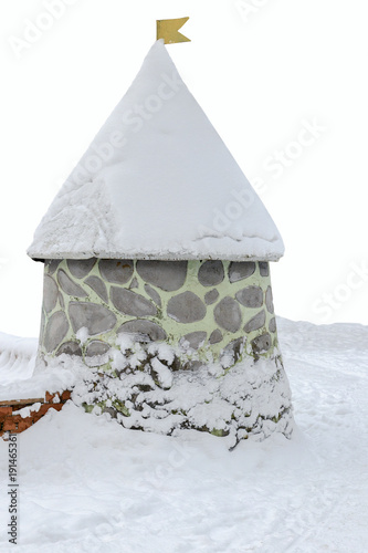Obraz na płótnie stone tower in winter isolated on white background w salonie