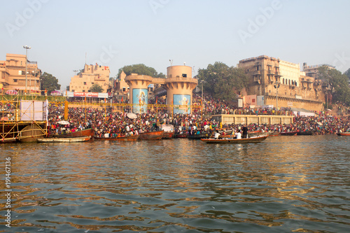Varanasi Ghats, Diwali Festival, Ganges River and Boats, Uttar Pradesh, India   © vmedia84