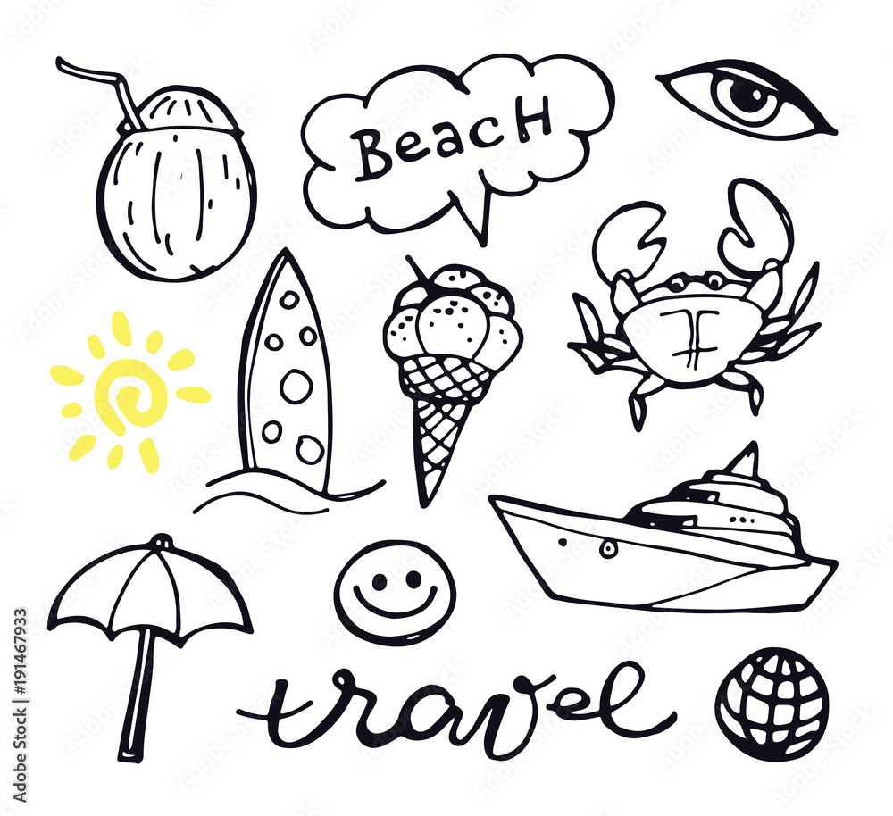 Fototapeta premium Hand drawn doodle travel set