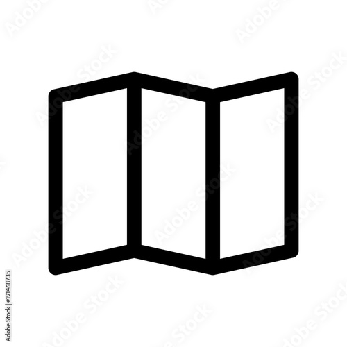 Folding paper map icon. Symbol of travelling and planning. Outline modern design element. Simple black flat vector sign with rounded corners.