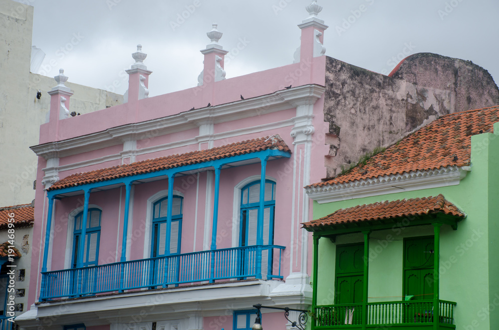 Brightly painted buildings in old town Havana