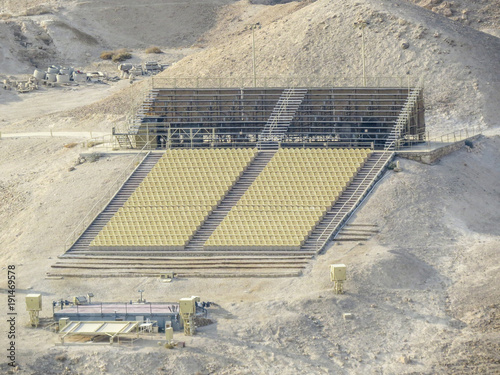 Masada, Israel,  View from Masada of a tribune for spectacle in the desert - Masada is an ancient fortress in the south-west coast of the Dead Sea in Israel. photo