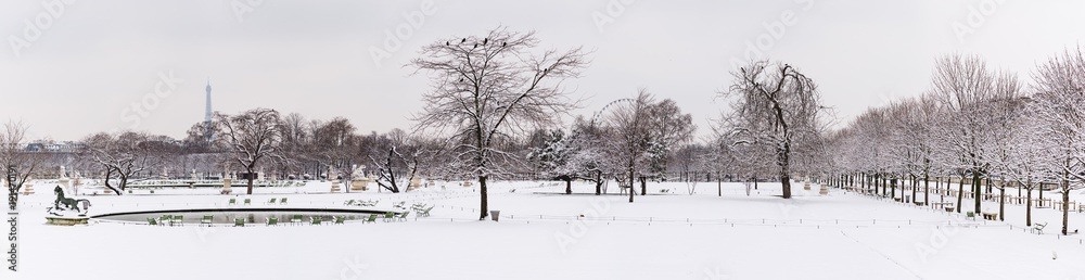 A panoramic view of a park in Paris under the snow A panoramic view of a park in Paris under the snow