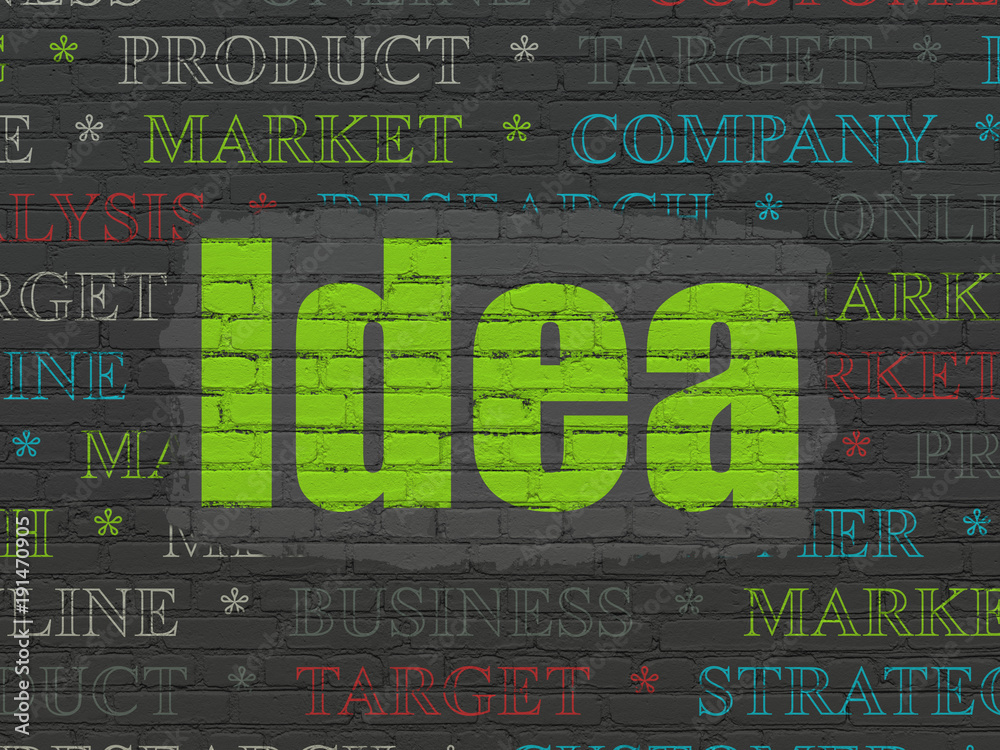 Marketing concept: Painted green text Idea on Black Brick wall background with Tag Cloud Marketing concept: Painted green text Idea on Black Brick wall background with Tag Cloud