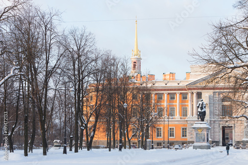 Mikhailovsky (Engineers) Castle in St.Petersburg at sunny winter day after the biggest snow storm/ Winter time in St. Petersburg 