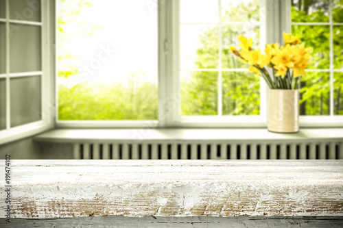 spring background of desk and window 