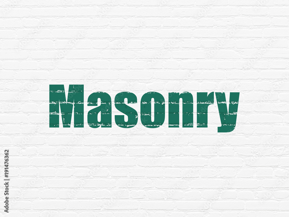 Obraz premium Constructing concept: Painted green text Masonry on White Brick wall background