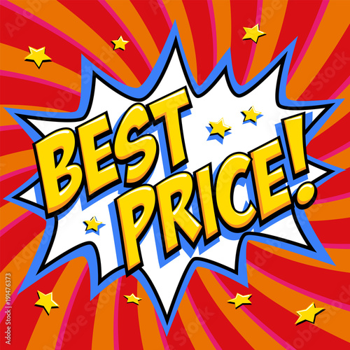 Best price - Comic book style word on a red background. Best price comic text speech bubble. Banner in pop art comic style. Color summer banner in pop art style Ideal for web. Decorative background