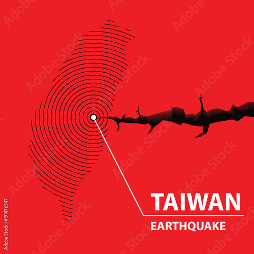 Taiwan Earthquake concept on cracked map