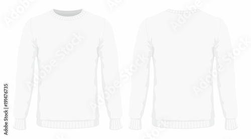  Men's white sweater. Front and back views on white background