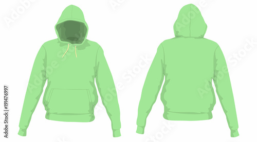  Men's green hoodie. Front and back views on white background