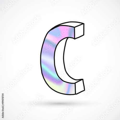 Modern alphabet set, letters, holographic gradient neon 3d hand drawn line perspective trend illustration