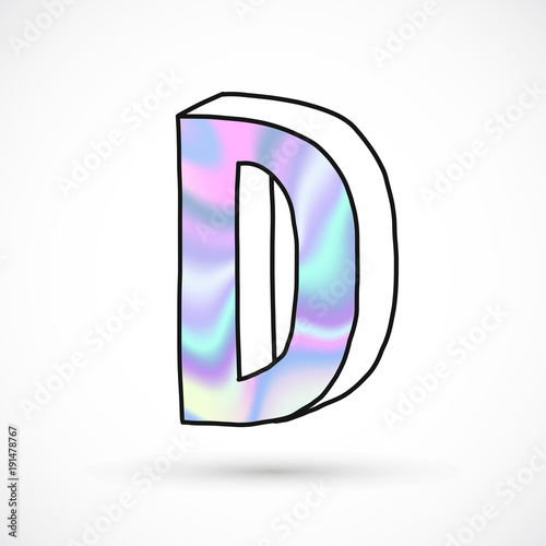 Modern alphabet set, letters, holographic gradient neon 3d hand drawn line perspective trend illustration