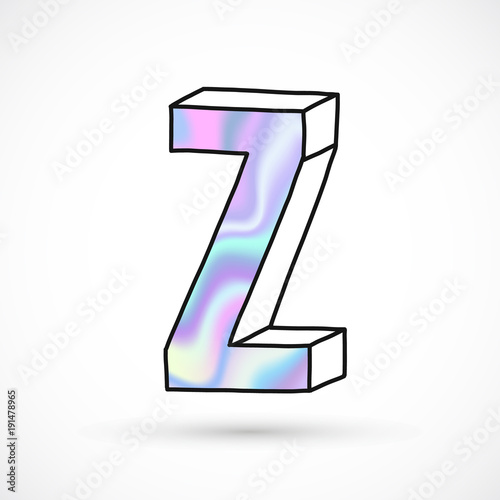 Modern alphabet set, letters, holographic gradient neon 3d hand drawn line perspective trend illustration