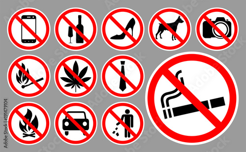 Prohibition signs set. Vector illustration.