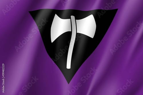 Lesbian feminist movement lgbt, realistic banner. Flag of sexual minorities, gays and lesbians. Vector illustration of a labrys
