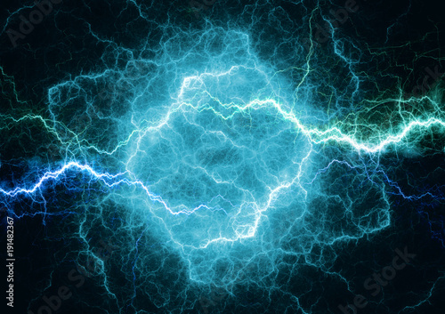 Blue plasma lightning, electrical storm abstract