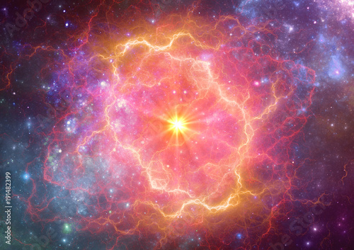 Exploding supernova in space, forminng of nebula photo