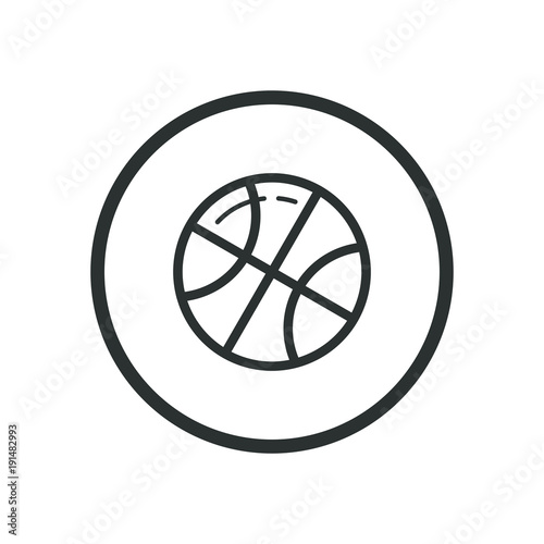 Black and white linear icon of a basketball