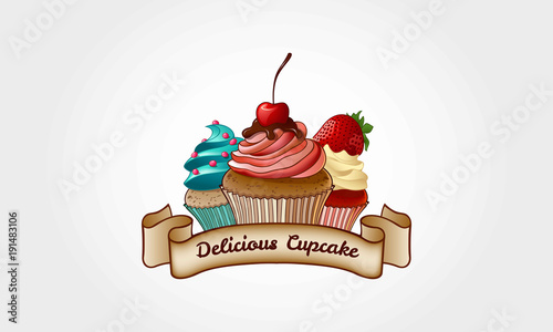 Delicious Cupcake Vector Logo Illustration. Cupcake Bakery Logo Template. Logo templates which can be used for cupcakes shop, cake shop or any others business related.