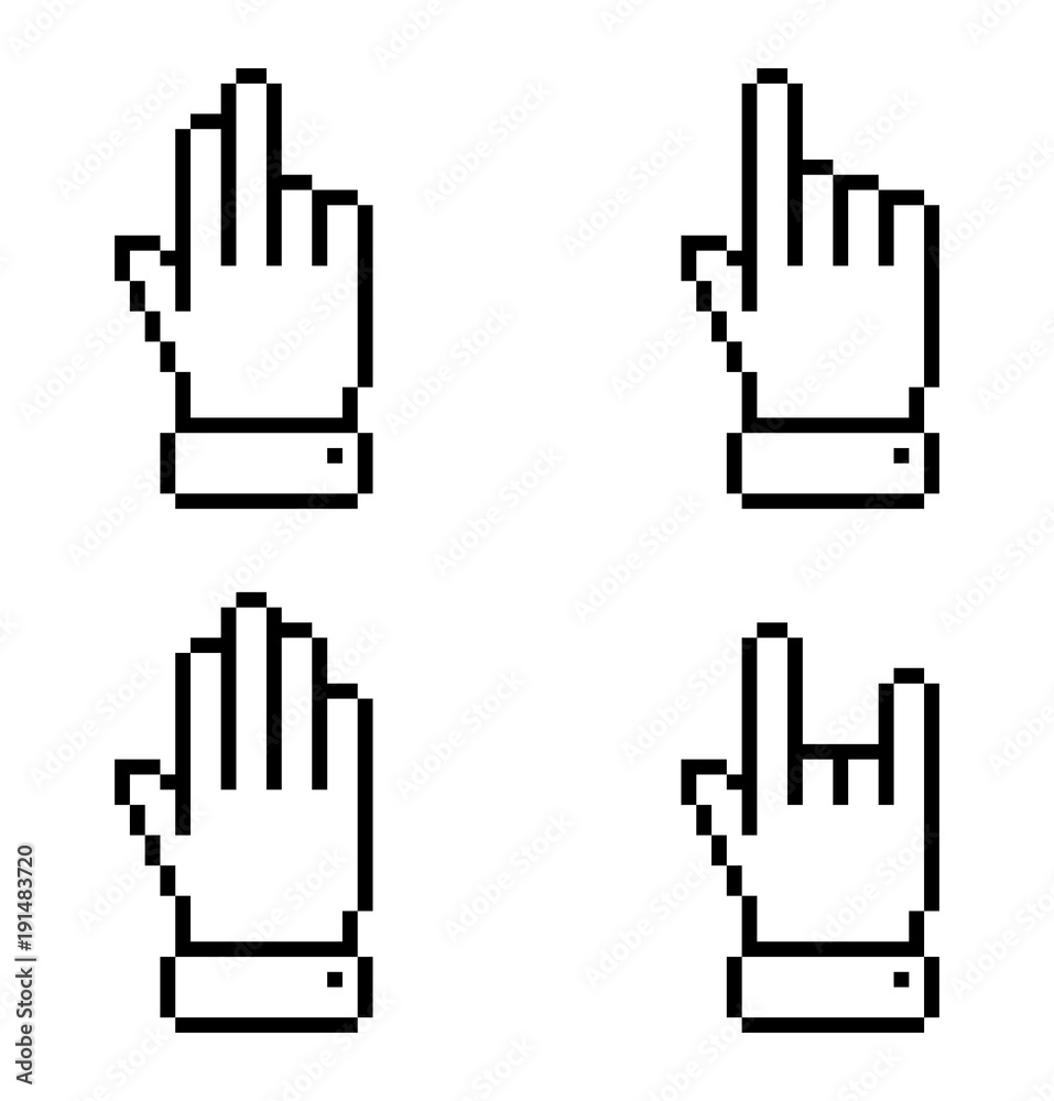 Set of black pixel hand icons. Vector design elements Set of black pixel hand icons. Vector design elements