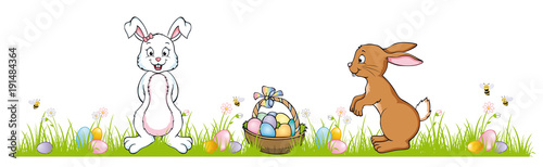 Happy Easter Banner with cute Easter bunny 