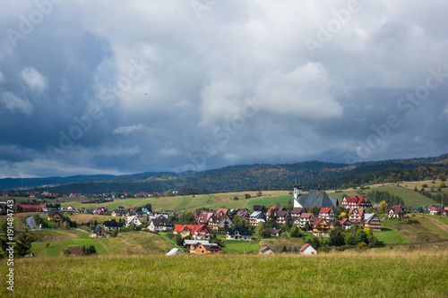 Kluszkowce village in a cloudy day in Pieniny mountains, Poland