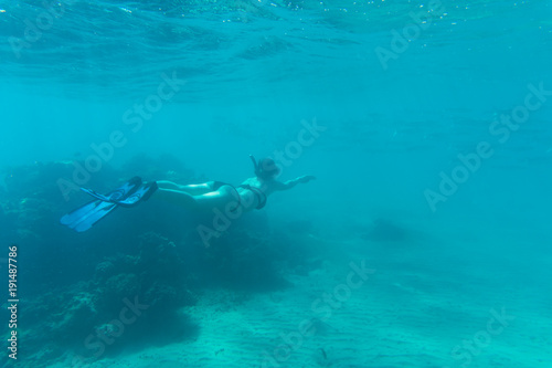 Young woman snorkling under water sea reef and coral. Summer vocation. © F8  \ Suport Ukraine