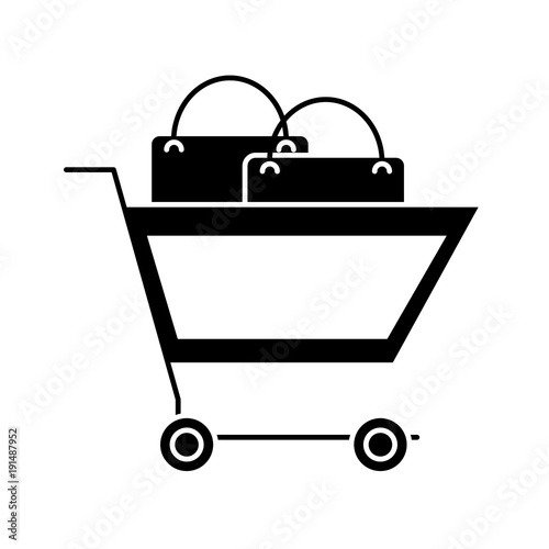 silhouette shopping car with market buy bag