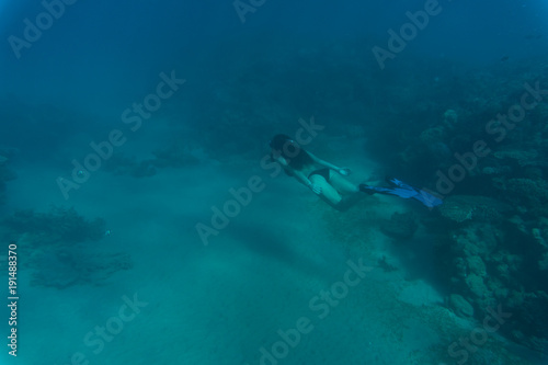 Young woman snorkling under water sea reef and coral. Summer vocation. © F8  \ Suport Ukraine