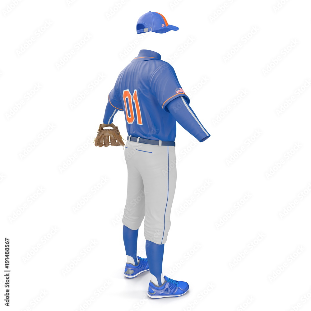 Baseball Clothes on white. Rear view. 3D illustration