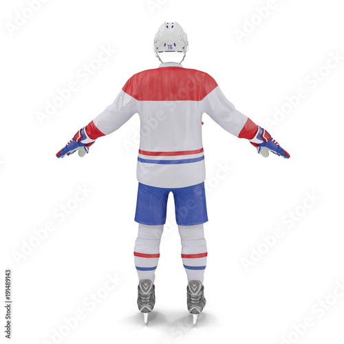 Hockey Gear on white. Rear view. 3D illustration