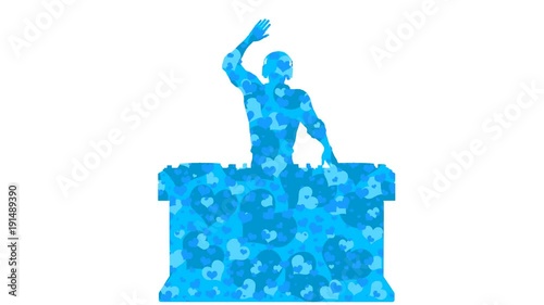 DJ with texture of hearts. Alpha channel. Alpha matte. Full HD.