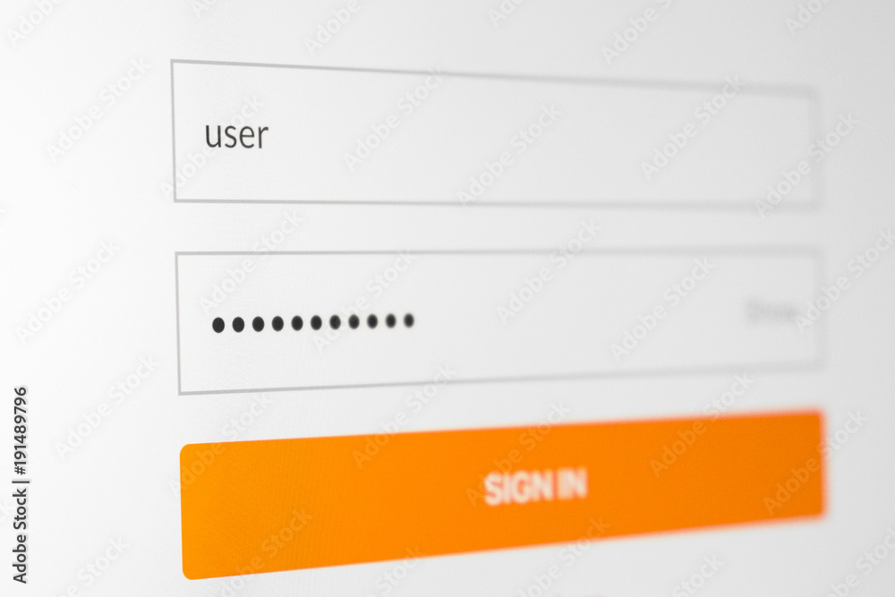 Filled login and hidden by dots password at login screen Filled login and hidden by dots password at login screen