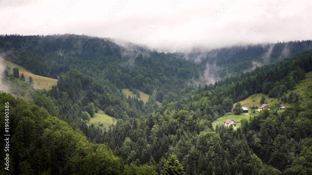 Timelapse of mountains with the forest in the fog. 4k HDR H264 Timelapse of mountains with the forest in the fog. 4k HDR H264